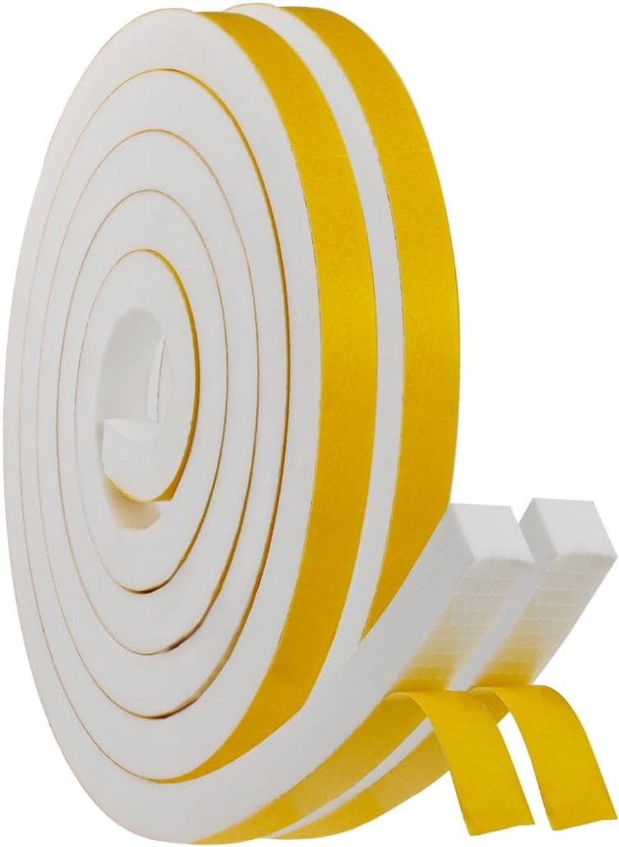 Zelfklevende Foam Tape - 2 Rollen van 12mm x 12mm x 2M - Deurafdichting, Geluidsisolatie en Schokabsorptie