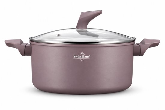 Swiss Haus® LC28T Braadpan Inductie met Deksel - Ø 28 cm / 8.0 Liter Soeppan - PFAS Vrij - Braadpannen Voor Alle Warmtebronnen - Pan Met Sapphire™ Antiaanbaklaag - Paars
