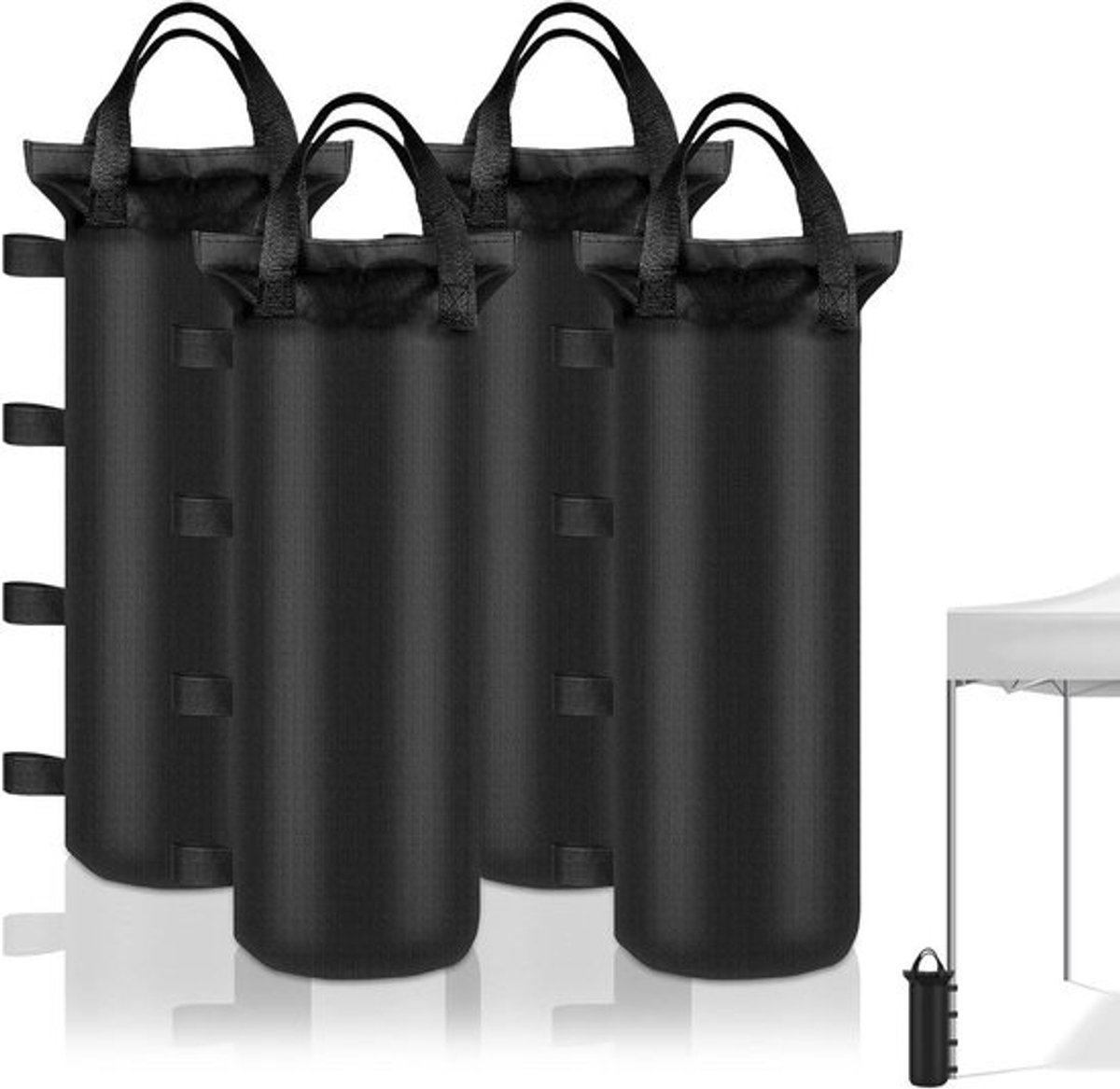 Zandzakken - Gewichtszakken - Voor stabiliteit buiten - 4 bevestigingsbanden - 49 x 20 cm - Zwart