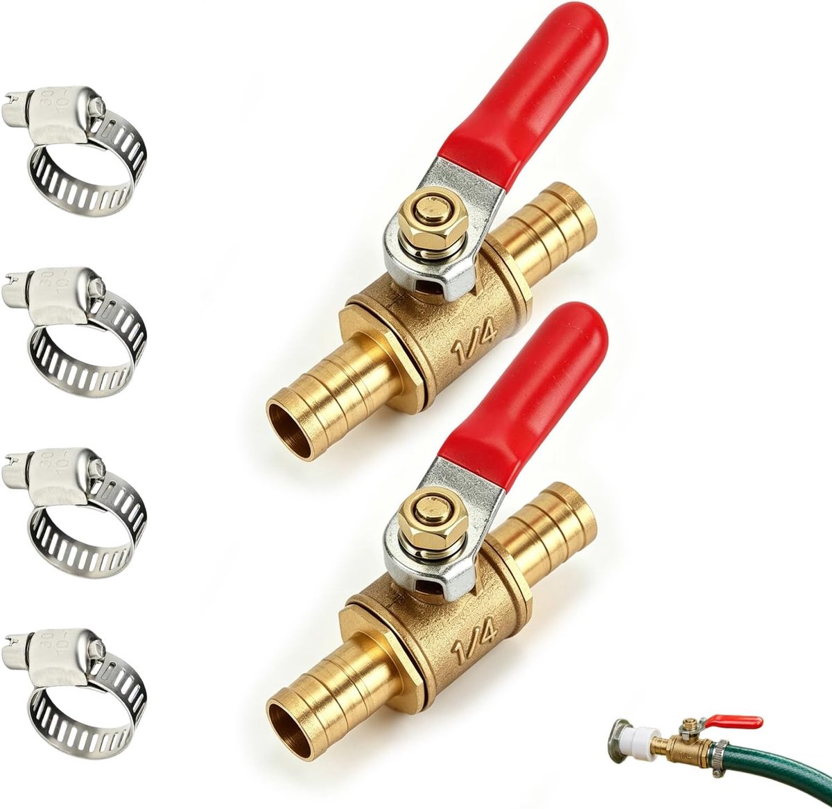 2 stuks messing afsluitklep, 10 mm, ontworpen voor 10 mm slangen, met ergonomische handgreep, rood - ShopVlot