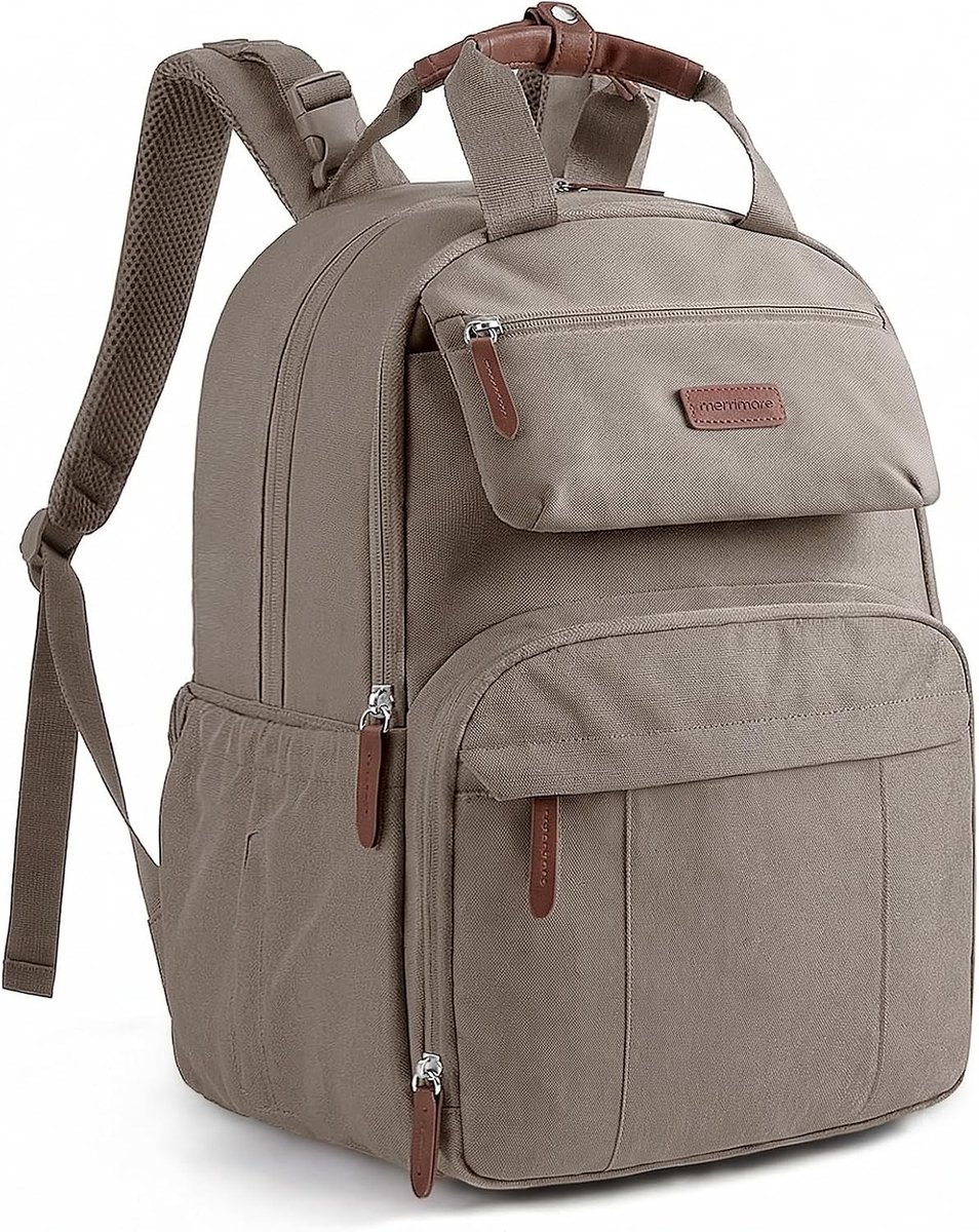 Grote uitbreidbare luiertas voor 2 kinderen, duurzame babyrugzak met verschoonmat, waterafstotende reistas voor ouders, camel kleur, praktisch en stijlvol