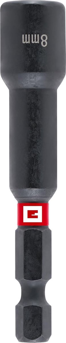 Originele Einhell magnetische slagmoersleutel met zeskantige kop en 1/4" E 6.3 schacht, 8 mm (chroomvanadium, torsiezone, permanente magneet, rode ring)
