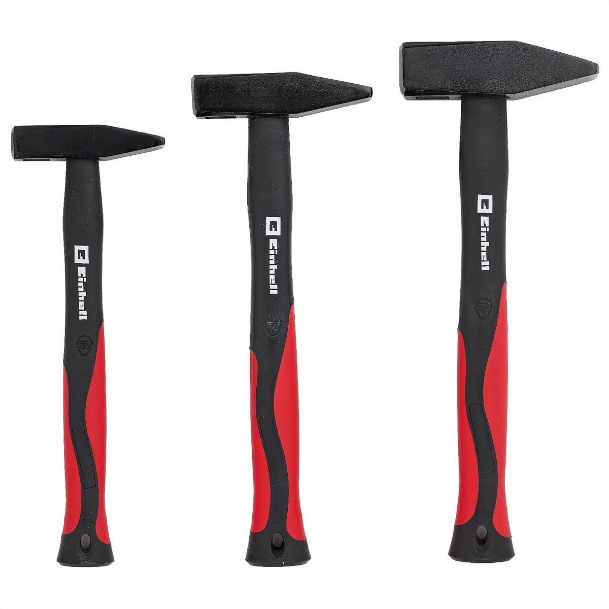 Einhell slotenmakershamerset, 3-delig (300 g / 500 g / 1000 g, gesmede stalen koppen, trillingsdempende glasvezel handgreep, antislip grip, VPA-gekeurd, voor montage- en richtwerkzaamheden)