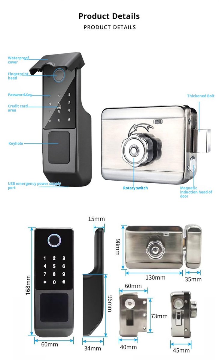 Xenocam Waterdicht Outdoor Poort Smart Randdeurslot WiFi Vingerafdrukslot Ondersteuning Wachtwoord IC-kaart Sleutel - ShopVlot
