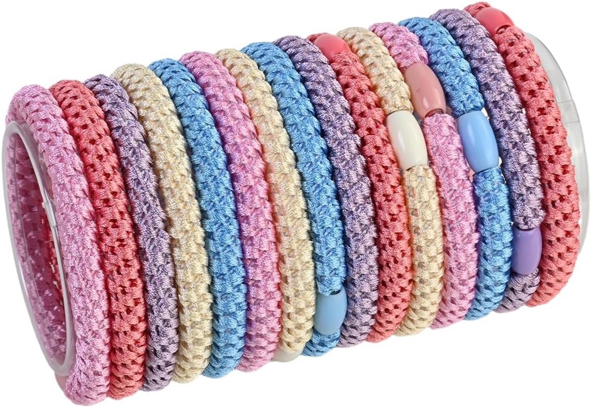 Set van 15 Kleurige Elastische Haarbanden voor Vrouwen - Ideaal voor Vlechten, Dikke Haarstijlen en Accessoires