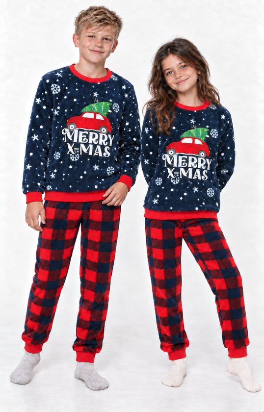 Kerst Lounge Set Merry X-mas Maat 98 104 - Pyjama Huispak Trainingspak Joggingpak - Kinderen - Jongens & Meisjes - Foute Kersttrui + Kerstbroek