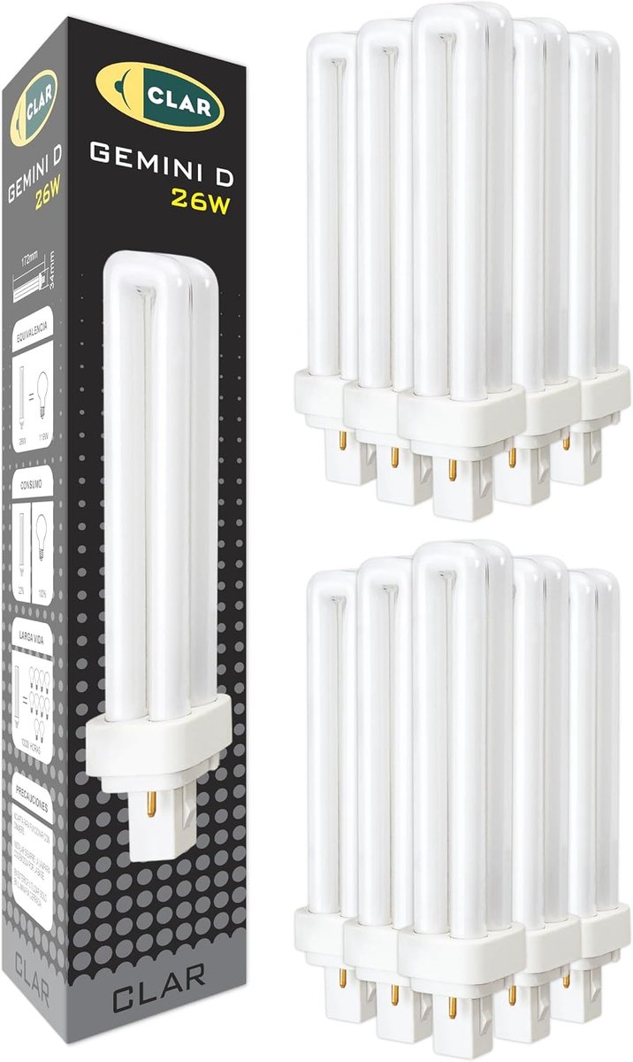 Gemini LED Fluorescent Lamp, 26 W, 4000 K, G24q-3, Neutral White Light, High Current, CFL, Professional, 4 Pin - ShopVlot