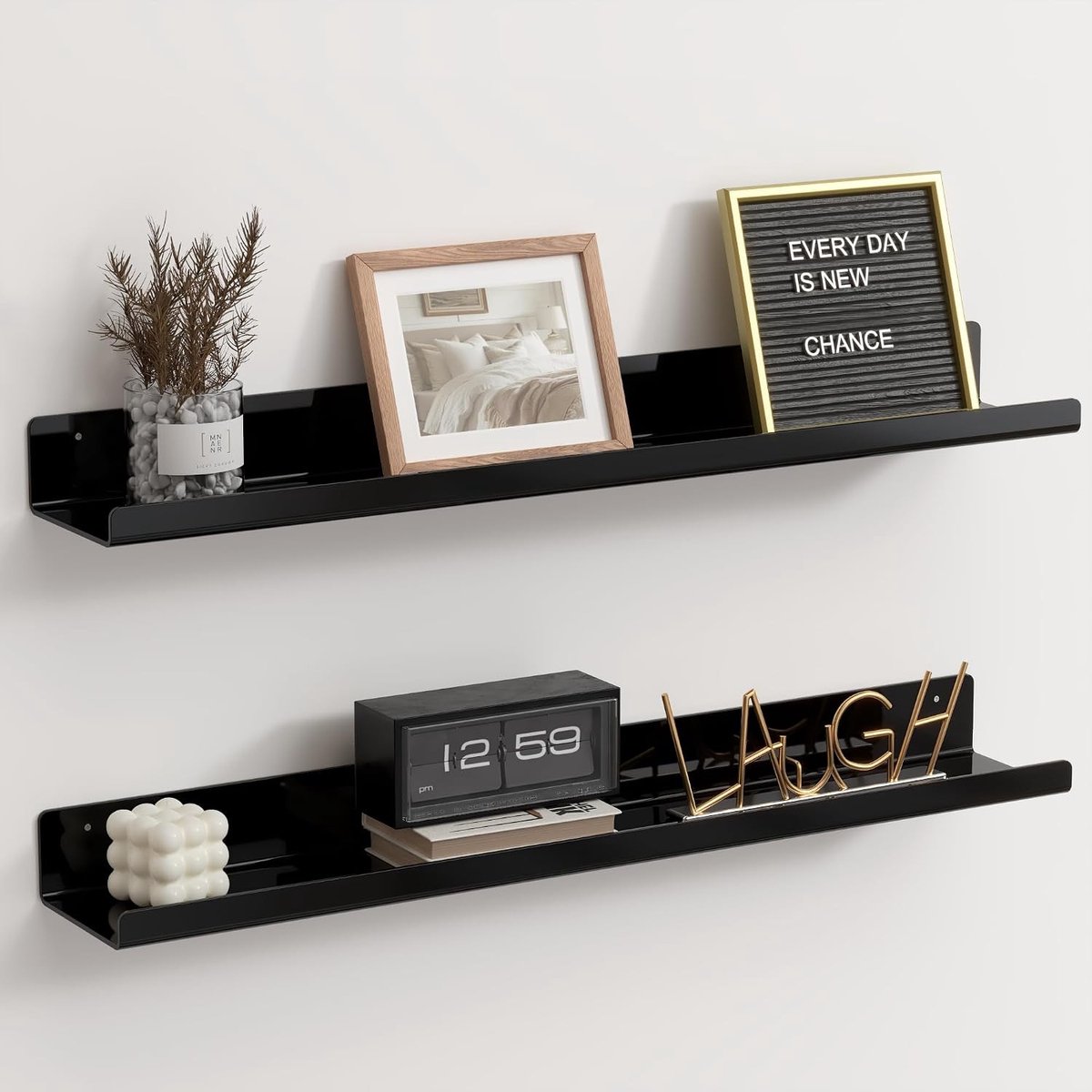24" Zwarte Acryl Wandplanken - 2 Stuks Wandgemonteerde Planken voor Vinyl, Boeken en Decoratie in Huis, Kantoor en Badkamer