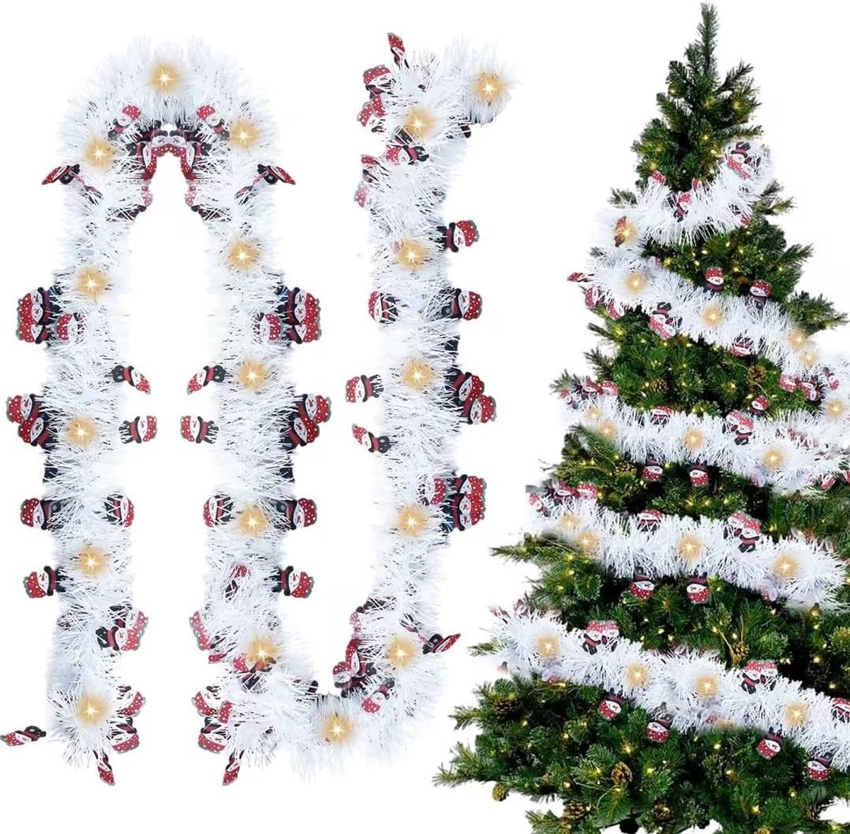 500 cm Lametta Slang voor Kerstmis - LED Versiering voor de Kerstboom, Warm Licht en Decoratie voor Feestdagen
