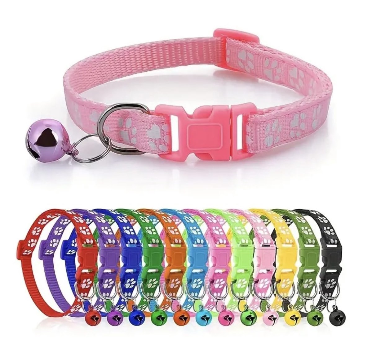 Verstelbare kattenhalsband met bel - meerdere kleuren - 19cm - 32cm (zwarte poten) - ShopVlot