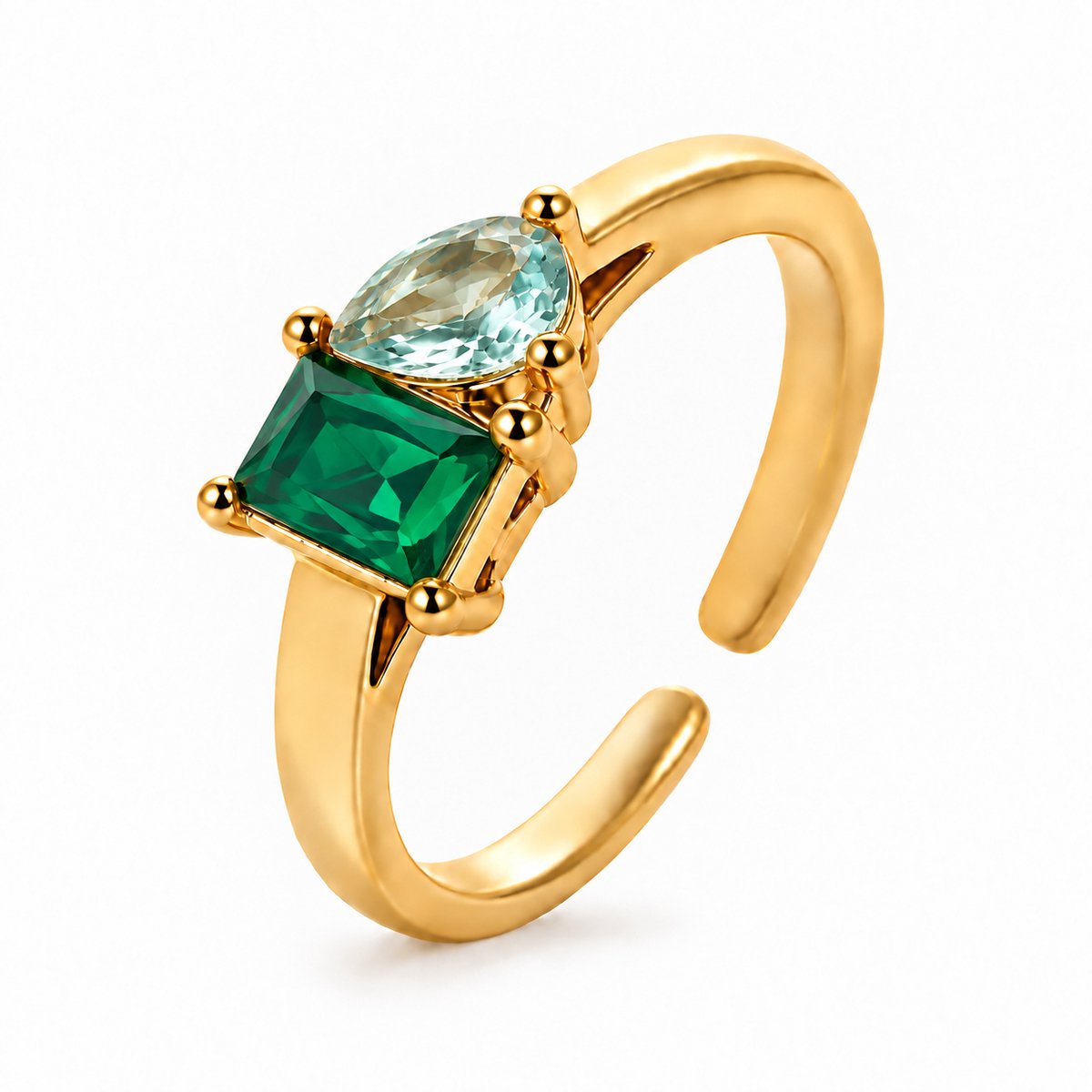 Maevi® Geboortesteen Ring - Maand: Mei - Kleur: Goud - Onesize / Verstelbaar - Hoge Kwaliteit - Roestvrijstaal / RVS / Stainless Steel - Geboorte Sieraden / Kraamcadeau - Kado - Vrouwen / Dames Sieraad - Verkleurt niet - Incl. Luxe Verpakking