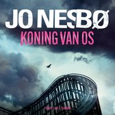Boekomslag "Koning van Os" van Jo Nesbø, met een achtbaan en een donkere, dreigende lucht.