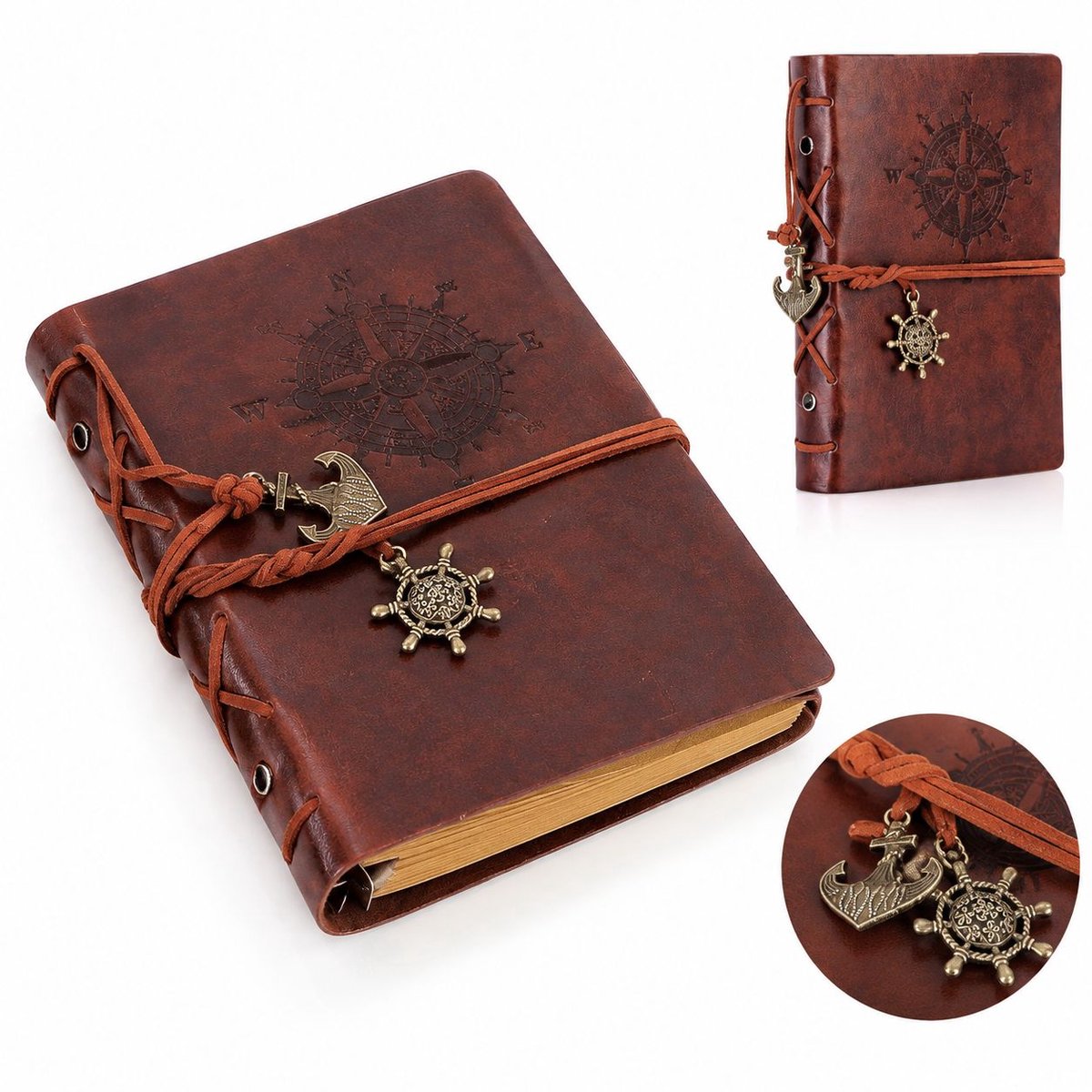 VHV - Leren dagboek - Blanco papier - 160 pagina’s - Met bandontwerp - Hervulbaar reizen - Koffieleer uitvoering - Retro stijl - op kantoor