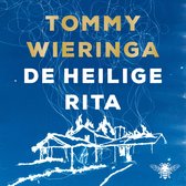 Boek "De heilige Rita" van Tommy Wieringa met een blauwe achtergrond en een brandend huis.