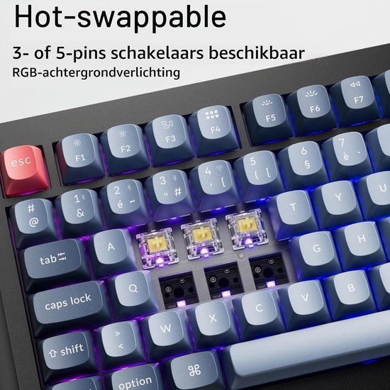 Mechanisch Toetsenbord 100% AZERTY, 2.4GHz/Bluetooth/Wired, Programmeerbaar, QMK, RGB, 4000mAh, Hot Swap, Gaming Toetsenbord voor Mac/Win/Linux met Gateron Jupiter Switches en Ergonomisch Ontwerp — afbeelding 4