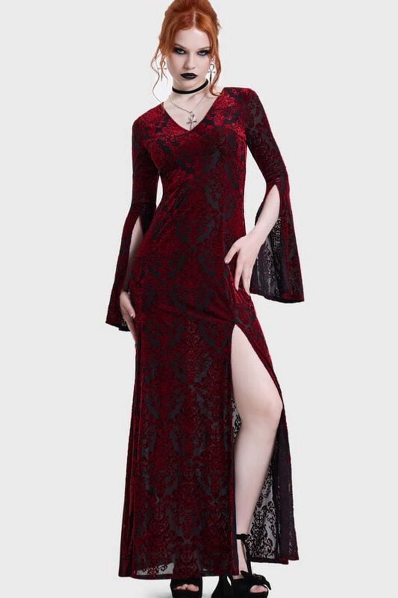 Killstar DAEMON'S CURSE MAXI DRESS Dames Maxi-jurk - zwart/rood - S