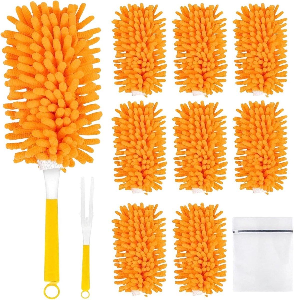 Herbruikbare 360° Wasbare Duster Set van 12 Stuks met Handvat en Waszak - Superzacht voor Meubels, Keuken en Auto