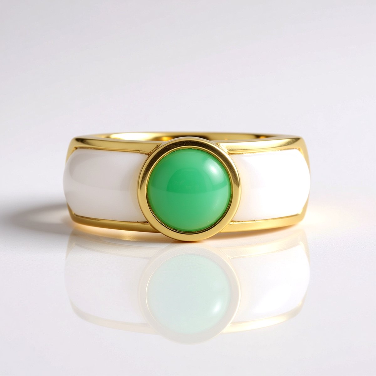 Cavill - Zilveren Ring met Witte Maansteen 4,5 ct & Chrysopraas 1,26 ct - 925 Sterling Zilver Verguld - Elegante Cabochon Edelsteenring Dames