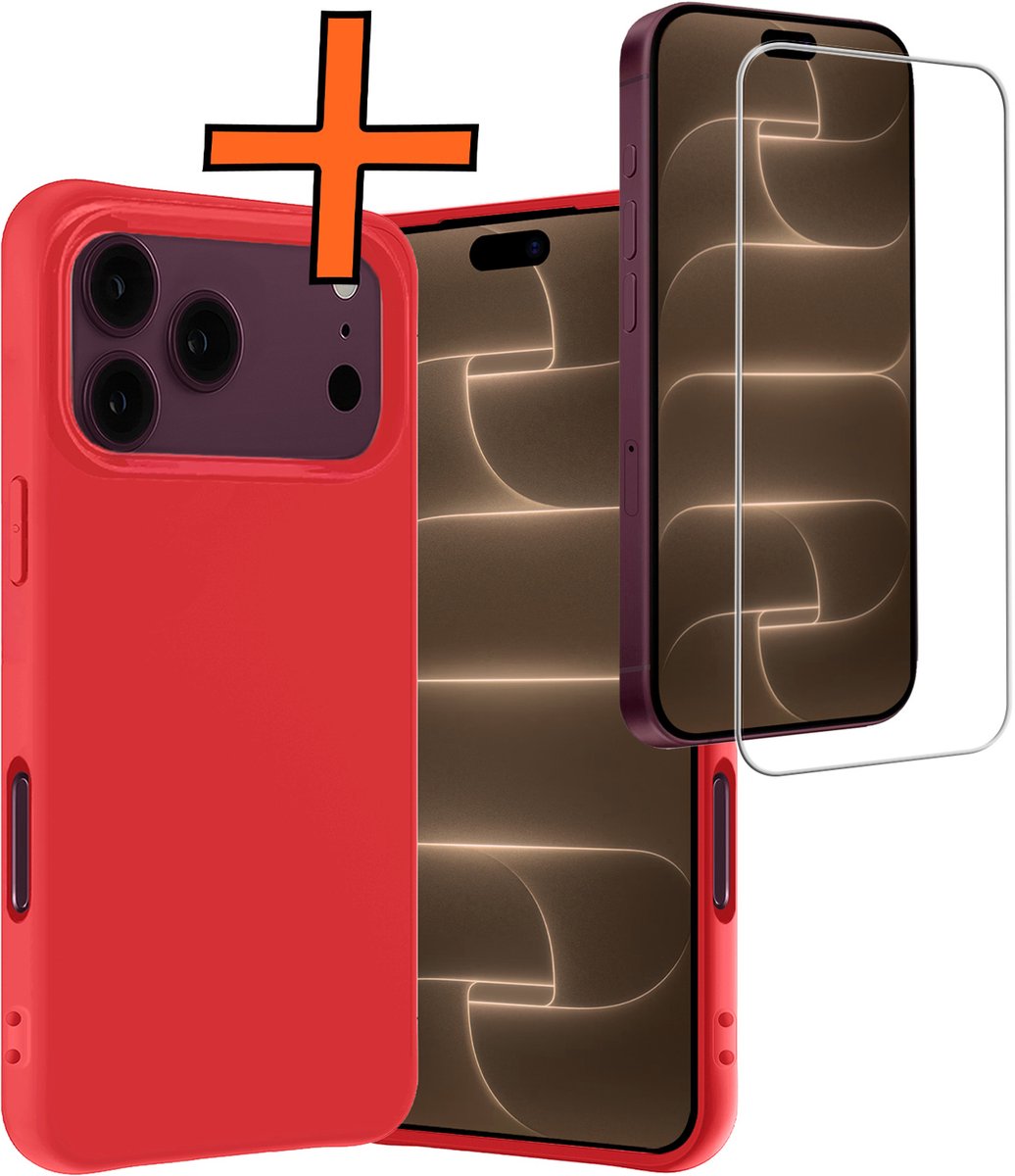 Hoes - Met Screenprotector - Geschikt voor Apple iPhone 18 Pro Max - Sterk & Shockproof - Back Cover - Siliconen Case - Telefoon Hoes - Rood