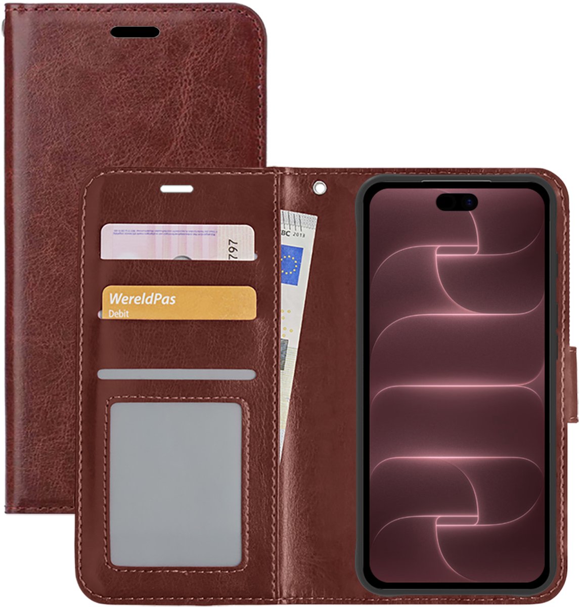 Hoesje - Met Pasjeshouder - Geschikt voor Apple iPhone 18 Pro Max - Luxe Bookcase Portemonee - Flip Case - Kunstleer Book Case - Flipcase - Book Cover - Walletcase - Portemonneehoes - Bruin