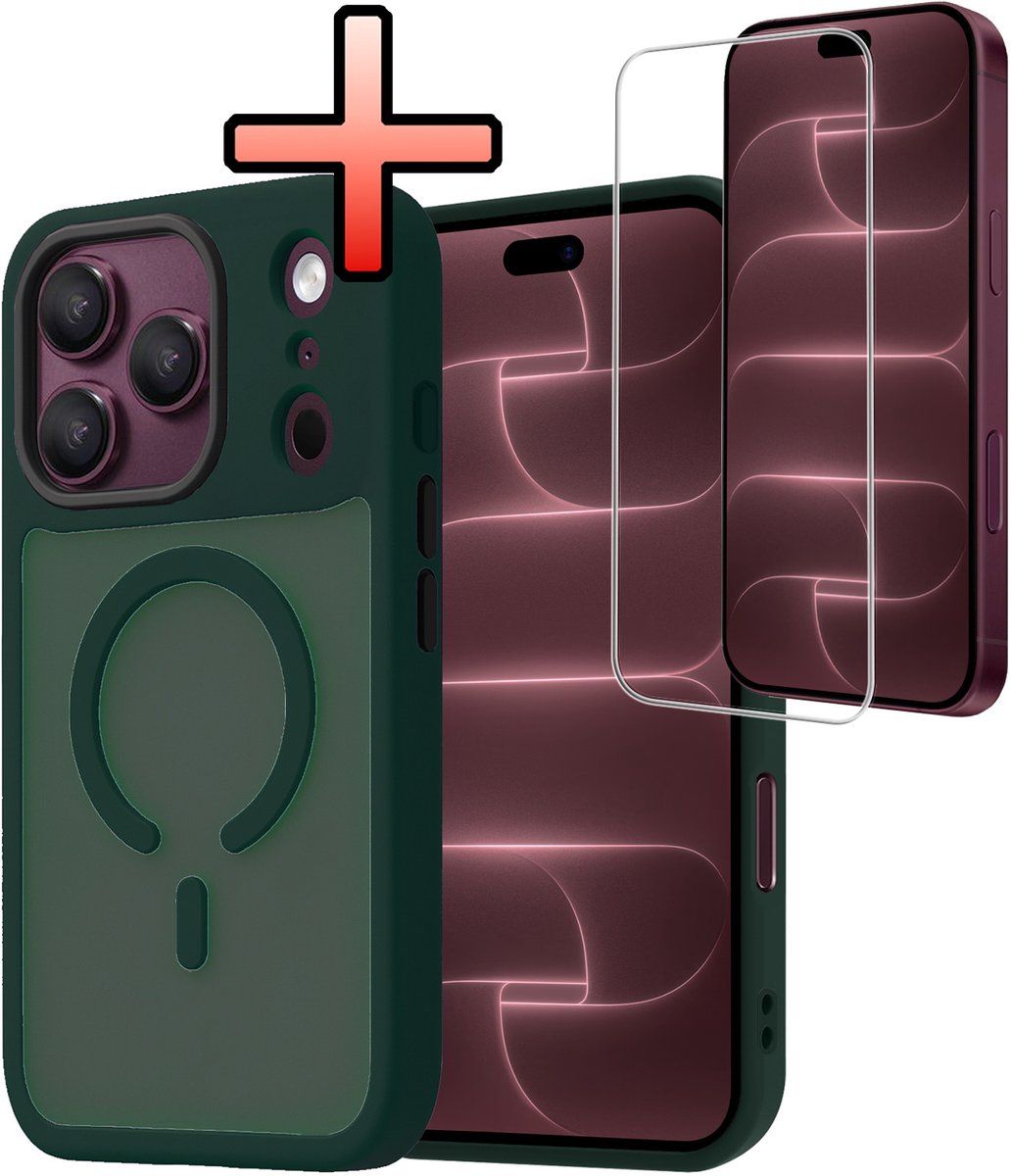 Hoesje - Met Screenprotector - Geschikt voor Apple iPhone 18 Pro Max - Magsafe Compatible - Sterk & Shockproof - Back Cover - Shock Proof Case - Telefoon Hoes - Donkergroen