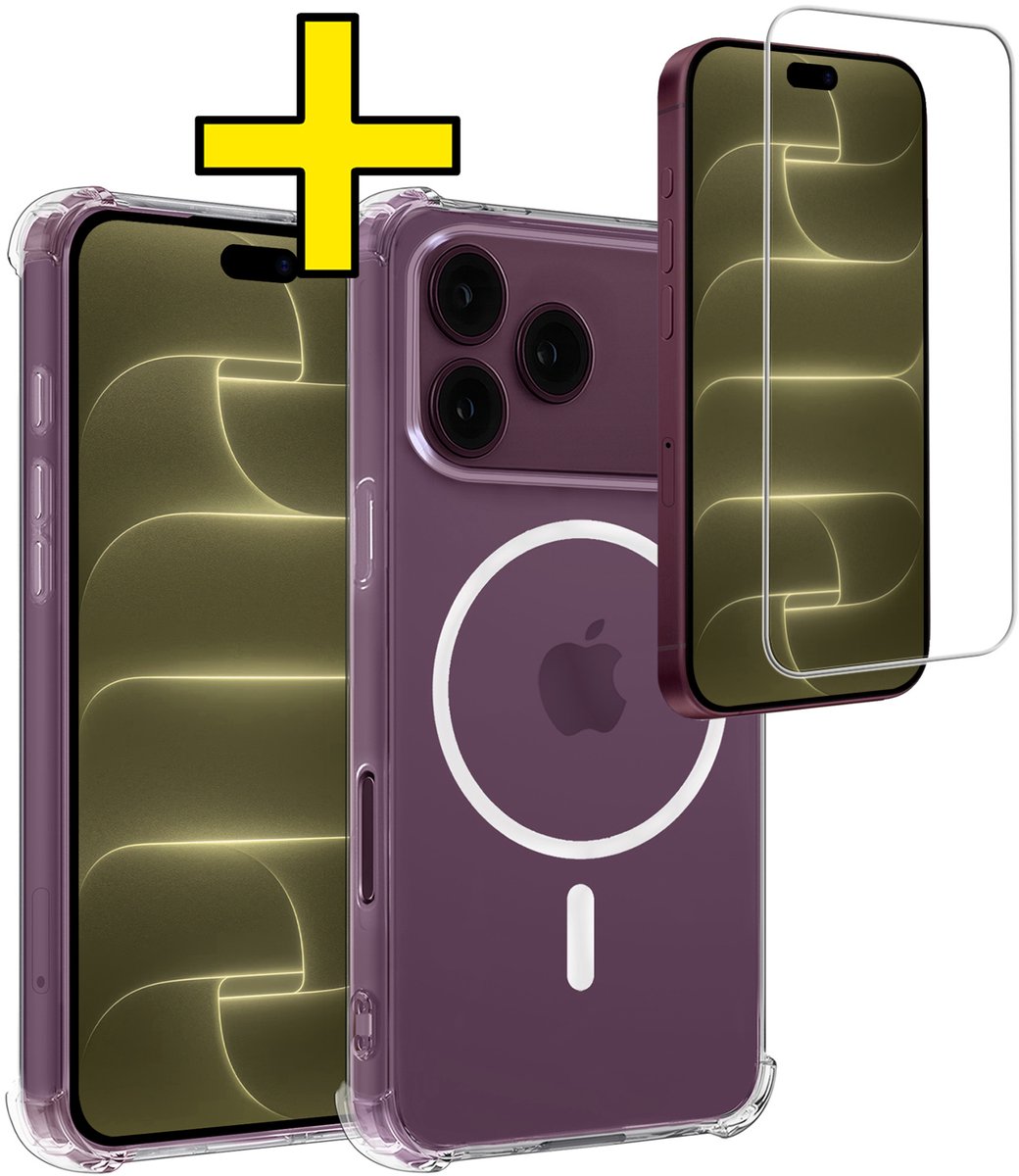 Hoesje - Met Screenprotector - Geschikt voor Apple iPhone 18 Pro Max - Magsafe Compatible - Sterk & Shockproof - Back Cover - Shock Proof Case - Telefoon Hoes - Telefoonhoesjes - Transparant
