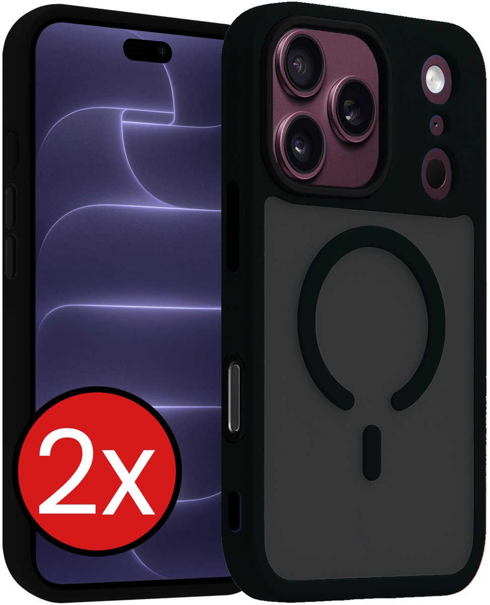 Hoesje - 2 Stuks - Geschikt voor Apple iPhone 18 Pro - Magsafe Compatible - Sterk & Shockproof - Shock Proof Case - Back Cover - Telefoon Hoes - Telefoonhoes - Zwart