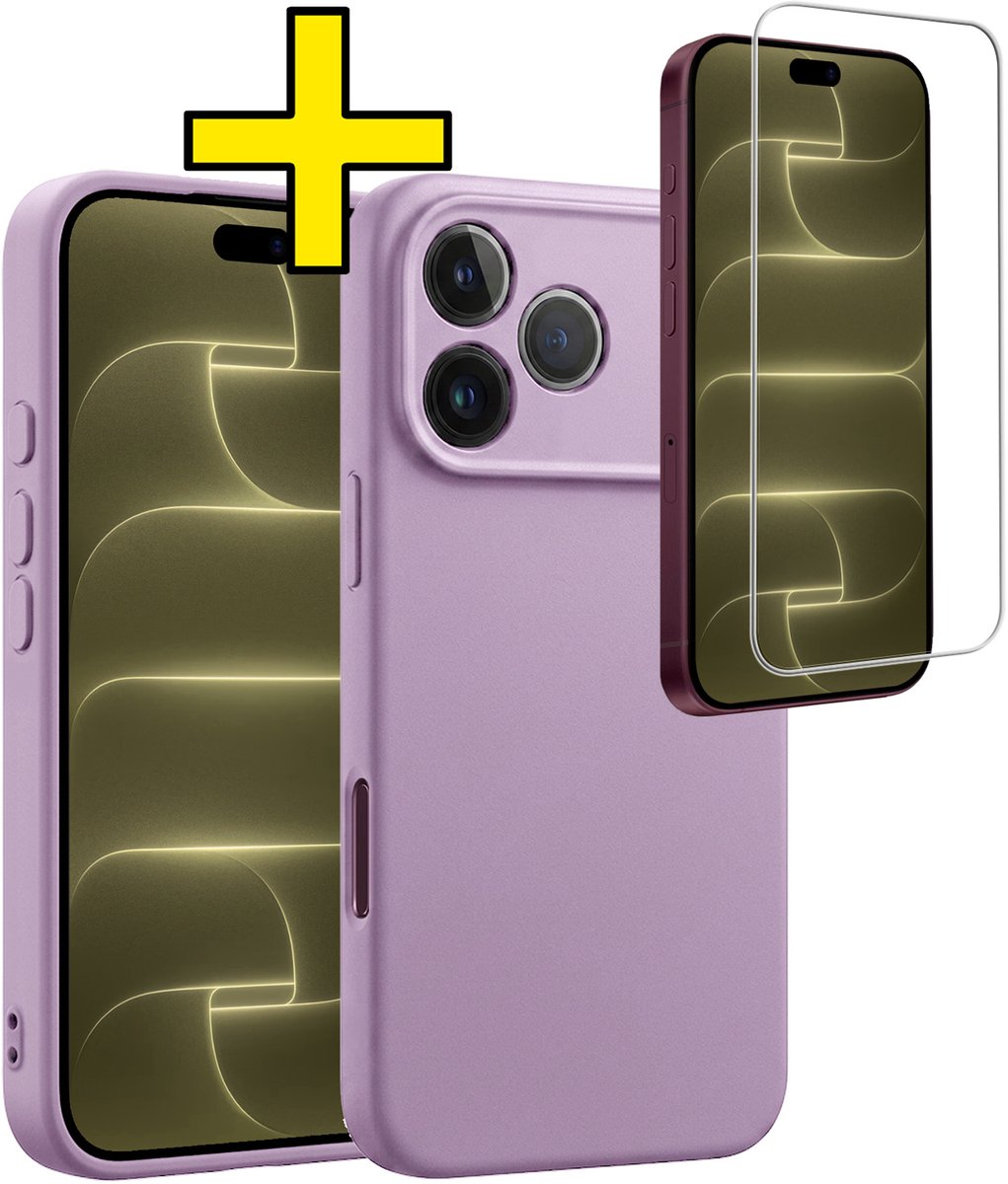 Hoesje - Met Screenprotector - Geschikt voor Apple iPhone 18 Pro Max - Sterk & Shockproof - Back Cover - Siliconen Case - Telefoon Hoes - Telefoonhoesjes - Lila