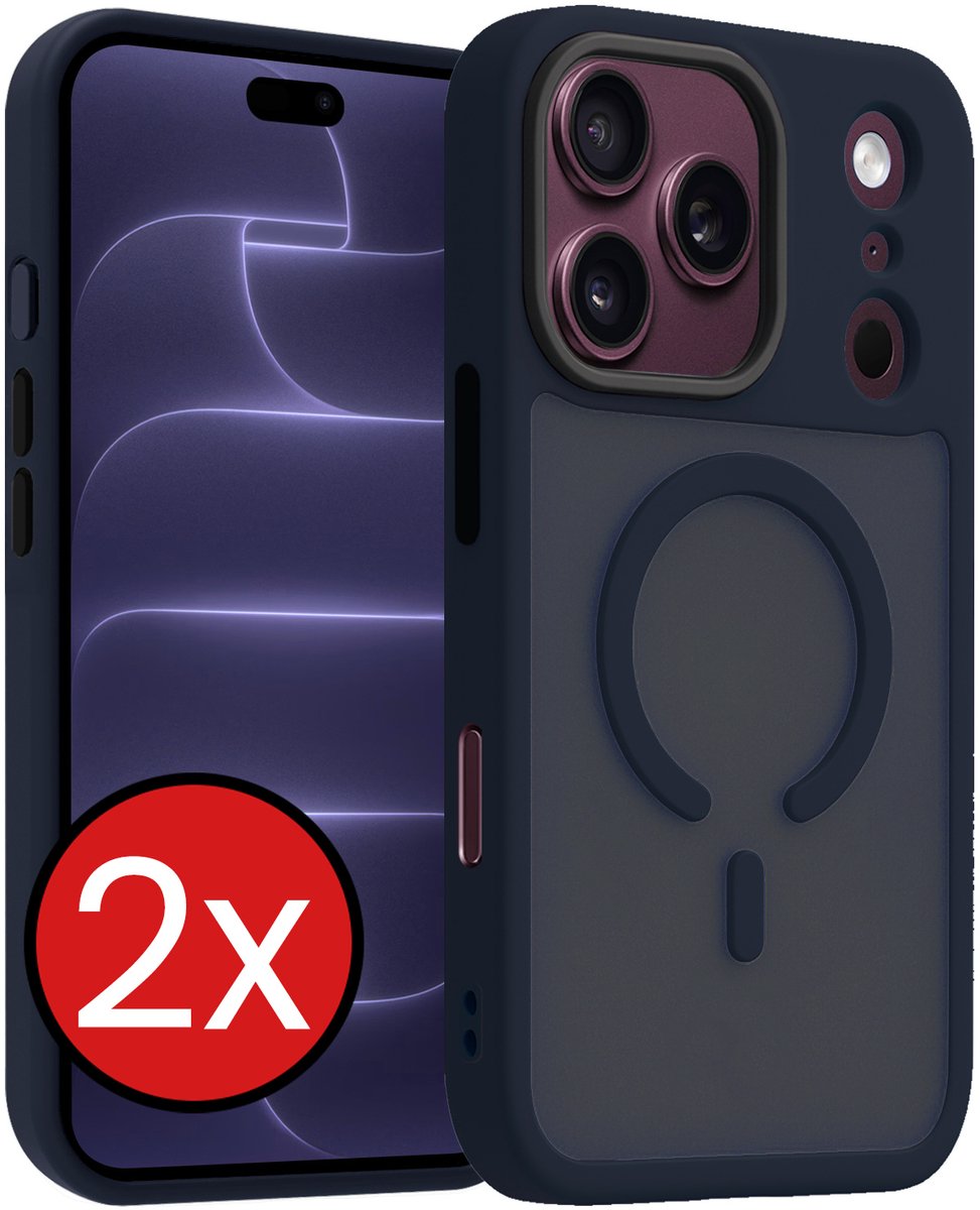 Hoesje - 2 Stuks - Geschikt voor Apple iPhone 18 Pro Max - Magsafe Compatible - Sterk & Shockproof - Shock Proof Case - Back Cover - Telefoon Hoes - Telefoonhoes - Donkerblauw