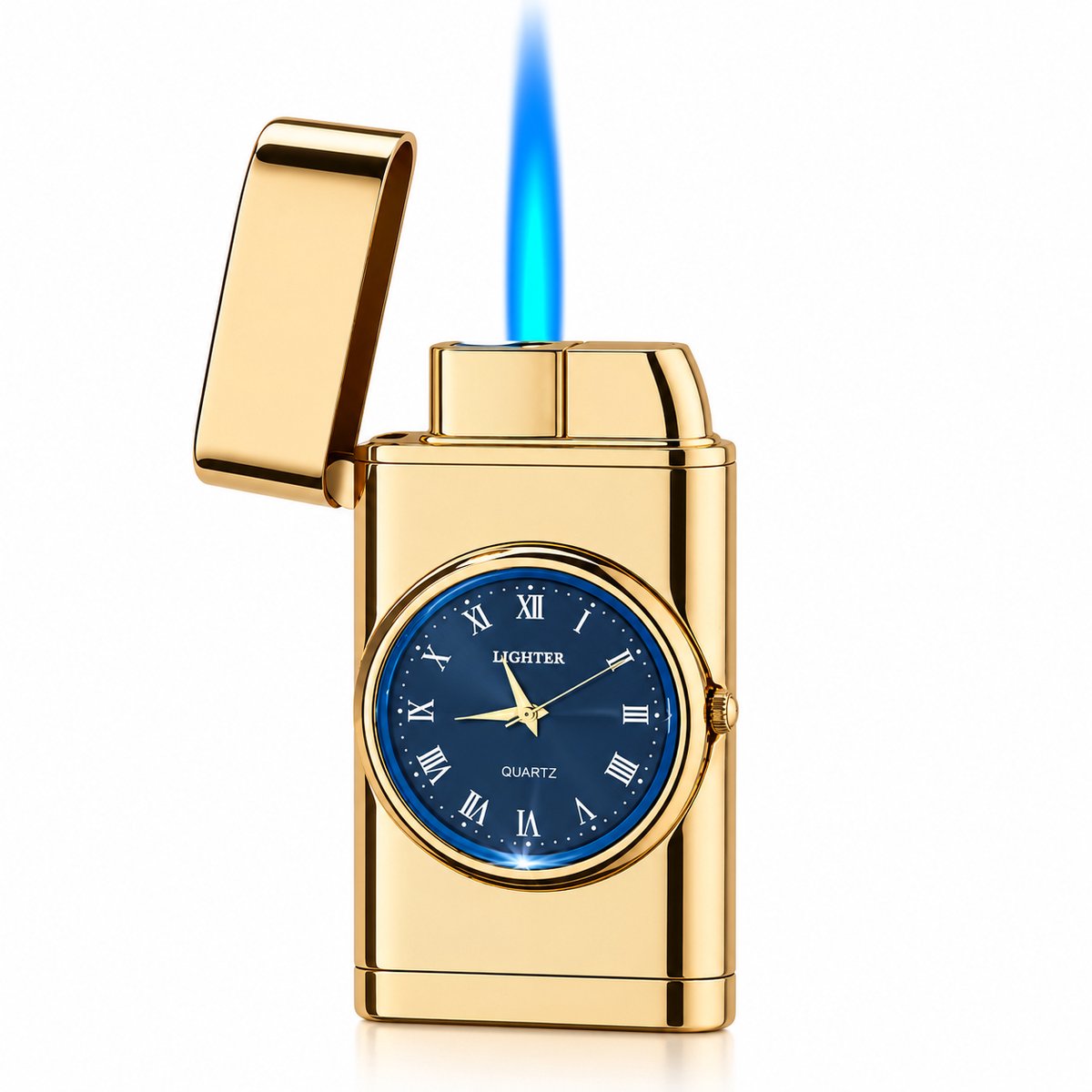 Nina’s Giftshop® Luxe Gouden Aansteker met Klok – Windproof Gasaansteker – Navulbare Aansteker – Aansteker voor Man & Vrouw – Verjaardag Cadeau – Vaderdag – Kerstcadeau