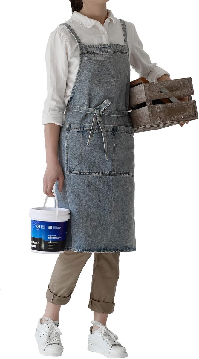 Denim Schort - Verstelbaar met Kruisband - Unisex met Zakken - Ideaal voor Koken - ShopVlot
