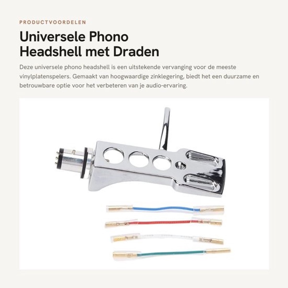 Dailygoods- Phono Headshell - Universele vervanging - Zinklegering - Geschikt voor vinylplatenspelers - Hoogwaardig geluid - Inclusief geleidingsdraad - Cartridge