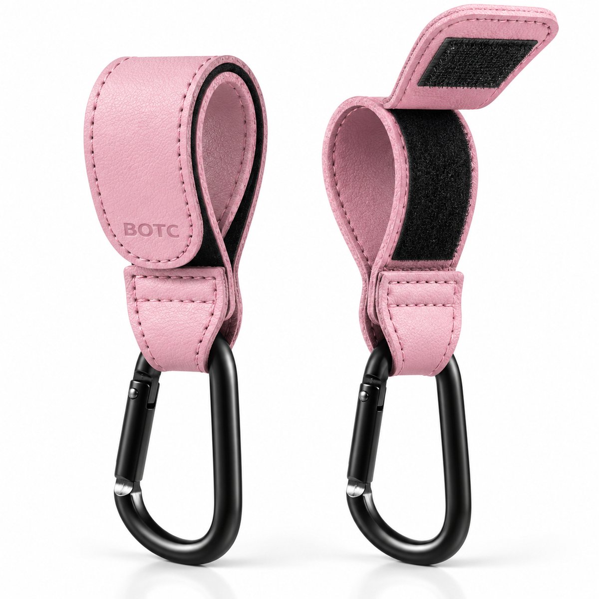 BOTC Kinderwagen tassenhaakjes - Leer - Haakjes voor tassen - Set van 2 - Leather - Extra stevig - Buggy haakjes - Roze van BOTC