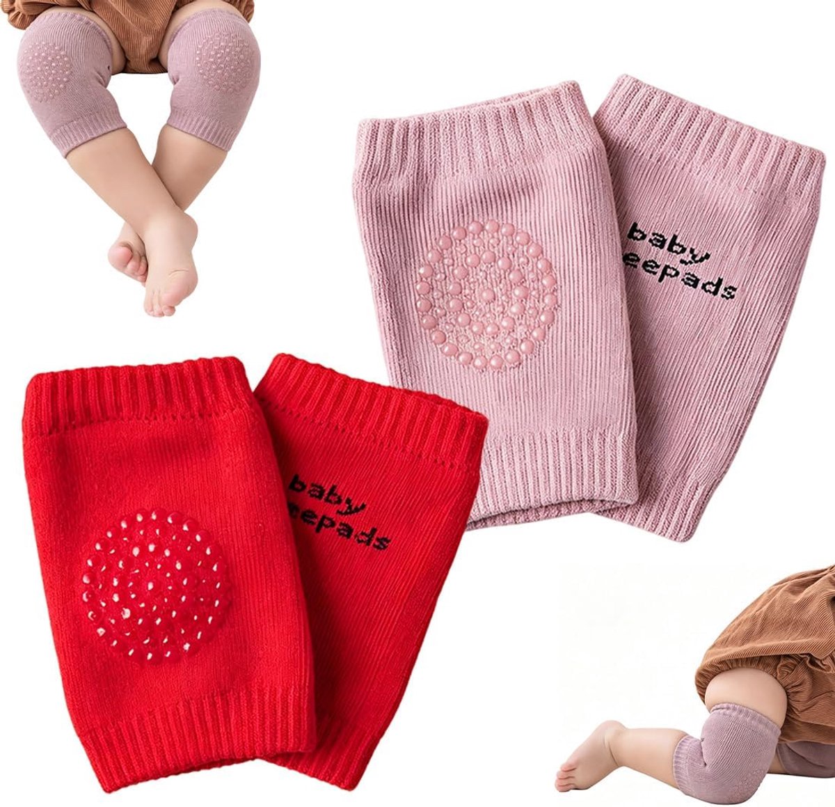 2 paar kniebeschermers voor baby's, helling, met antislip noppen, zacht en ademend, geschikt voor baby's en kinderen - ShopVlot