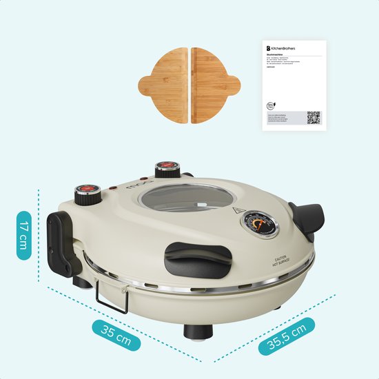 MOA Elektrische Pizzaoven - Tot 400°C - Boven- en Onderwarmte - Met Bamboeschep - 30,5 cm Pizzasteen - Beige — afbeelding 5