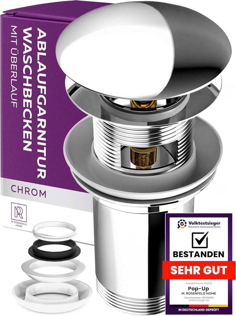 Washbasin Drain Set with Overflow for Washbasin, Stainless Steel, Pop Up Valve, Chrome, Drain, Sink with 4 Replacement - ShopVlot
