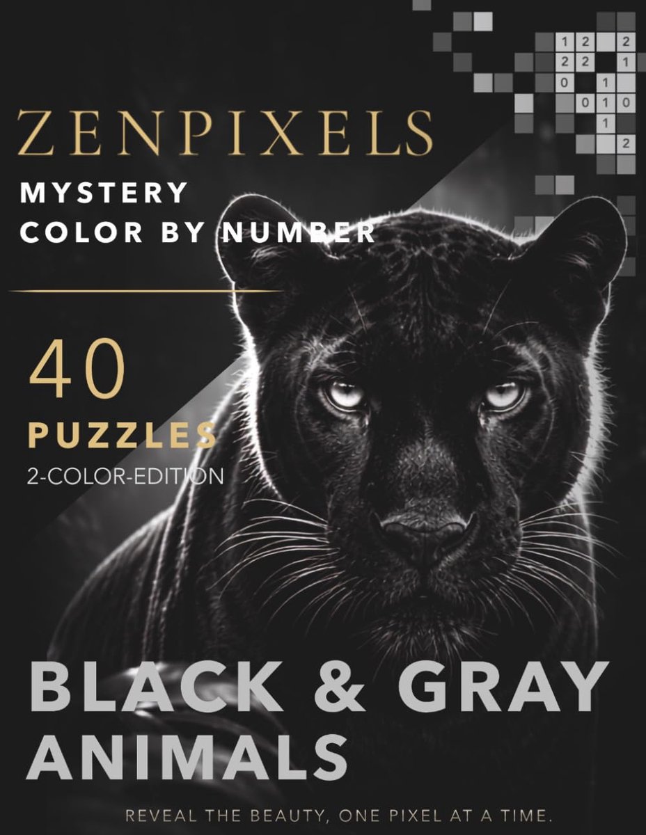 Black & Gray Color by Number Animals: Monochrome Pixel Mosaic Style - 40 Relaxing Grid Puzzles for Adults - ShopVlot