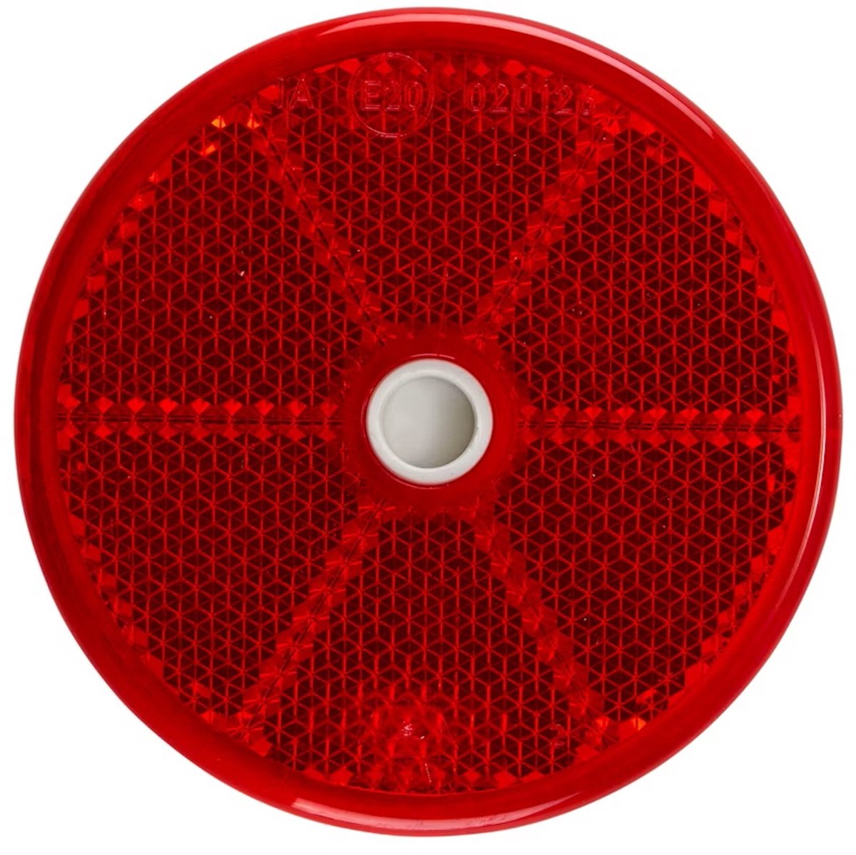 60 mm rode plak en schroef reflector met e20 keurmerk - opschroefbaar en zelfklevende reflector met 6 reflectievlakken - aanhangerreflector achterkant