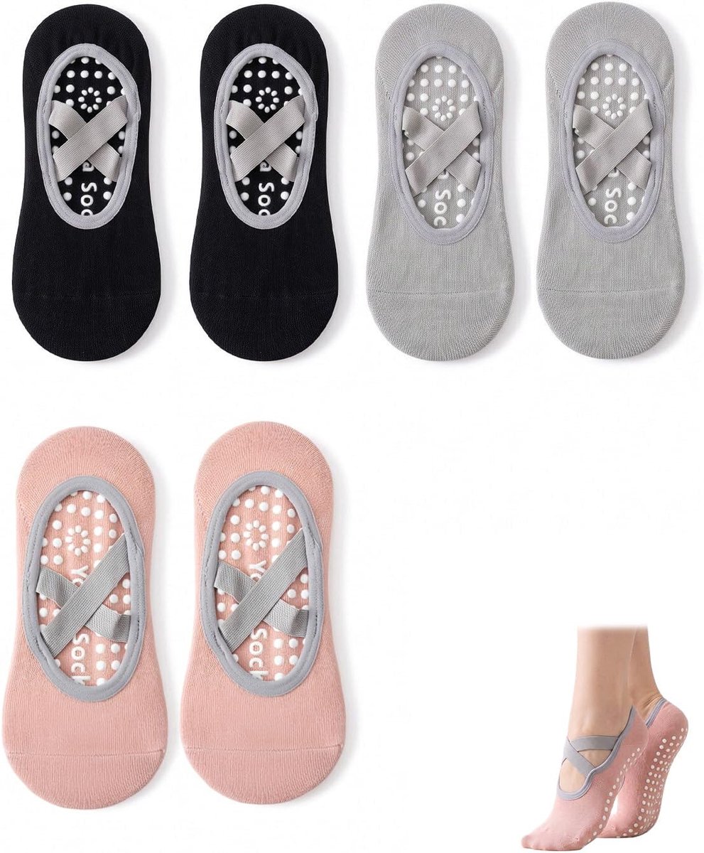 Yoga-/pilatessokken, antislip antislipsokken met antislipgrepen en riemen, ademende vloersokken voor vrouwen en - ShopVlot