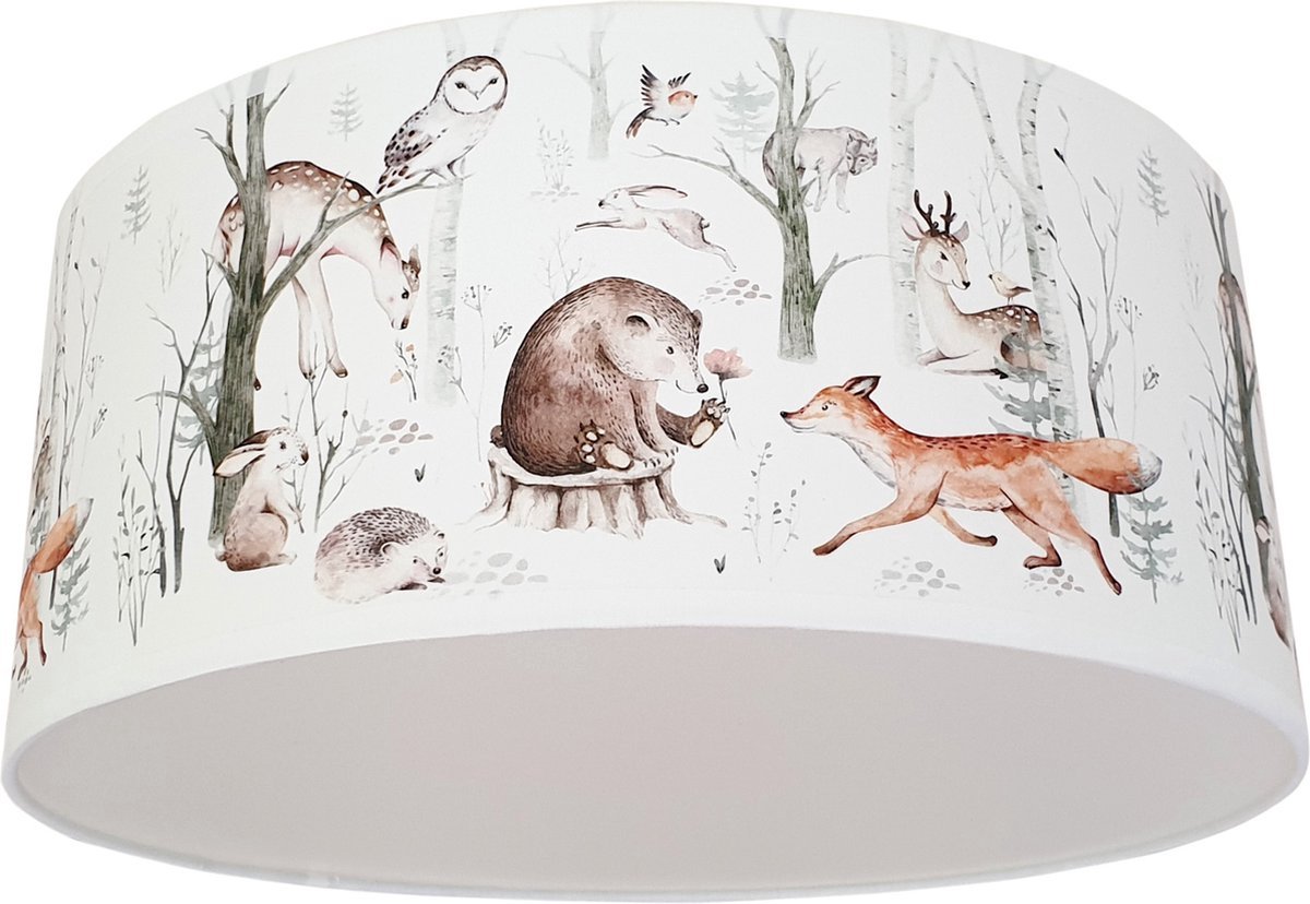 Plafondlamp bosdieren- Kinderkamer plafondlamp - Plafondlamp forest friends - Lamp voor aan het plafond - Dieren plafondlamp | Diameter 35cm x 15cm hoog | E27 fitting maximaal 40 watt | Excl. Lichtbron