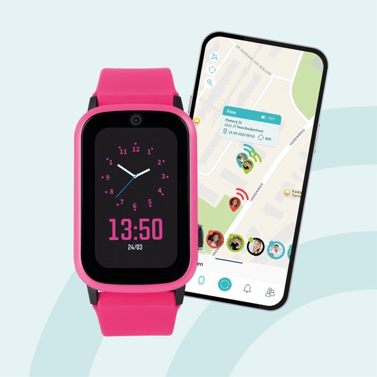 One2track Connect UP roze | GPS horloge voor kinderen | Bekijk de locatie van je kind. Stel veilige zones in. En videobellen met de leukste smartwatch voor kinderen