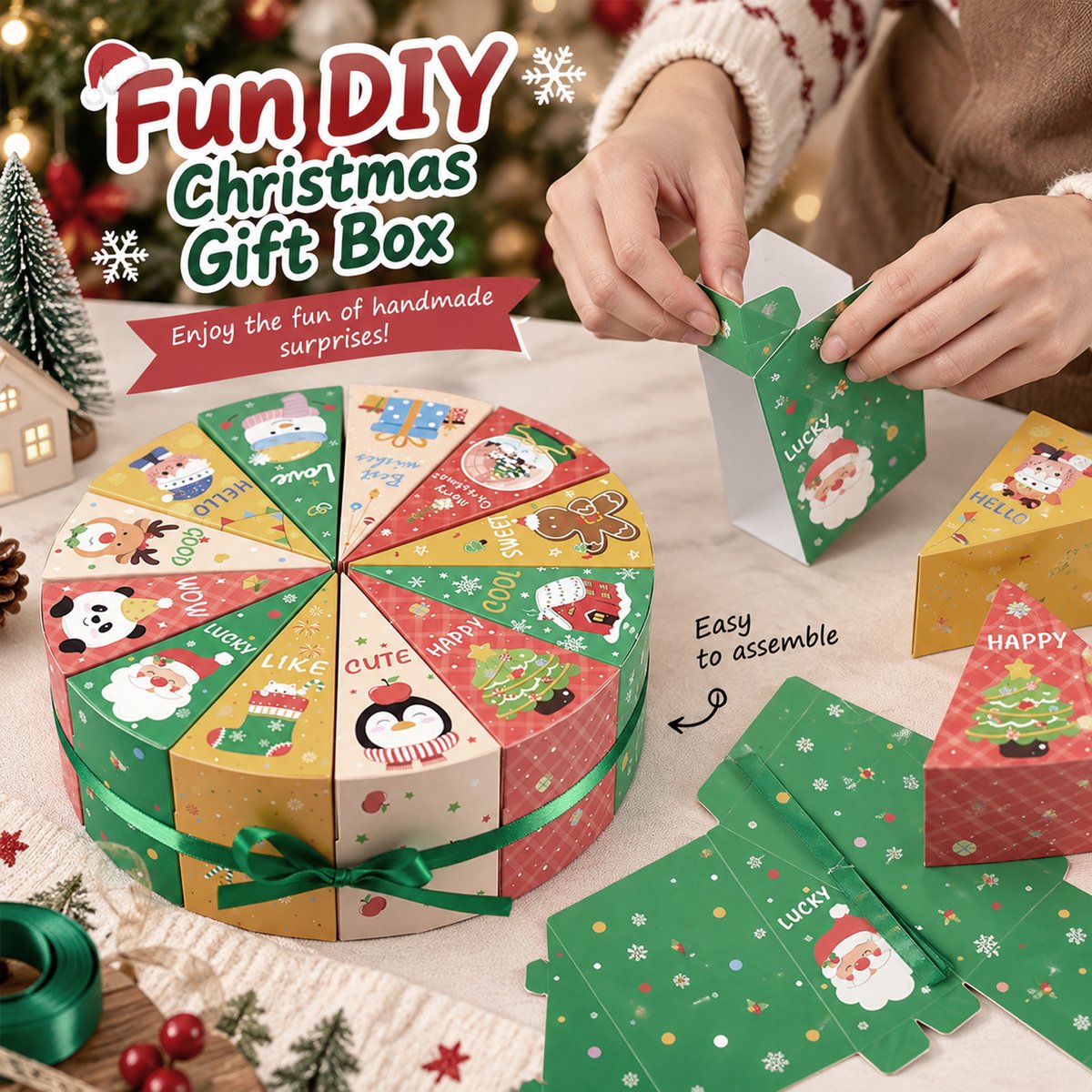 12 stuks kerstcadeaudoosjes - Adventskalender doosjes - Kerst geschenkdoosjes 11 x 5,5 x 7,5 cm - Met groen lint - DIY kerstcadeauverpakking voor kleine cadeaus en snoep – foto 7