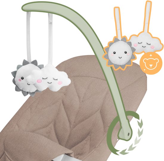 Tulano Moon 10 Baby Wipstoel - Verstelbare Baby Bouncer met Speelboog & 3-Punts Gordel - Tot 9 kg - taupe — afbeelding 5