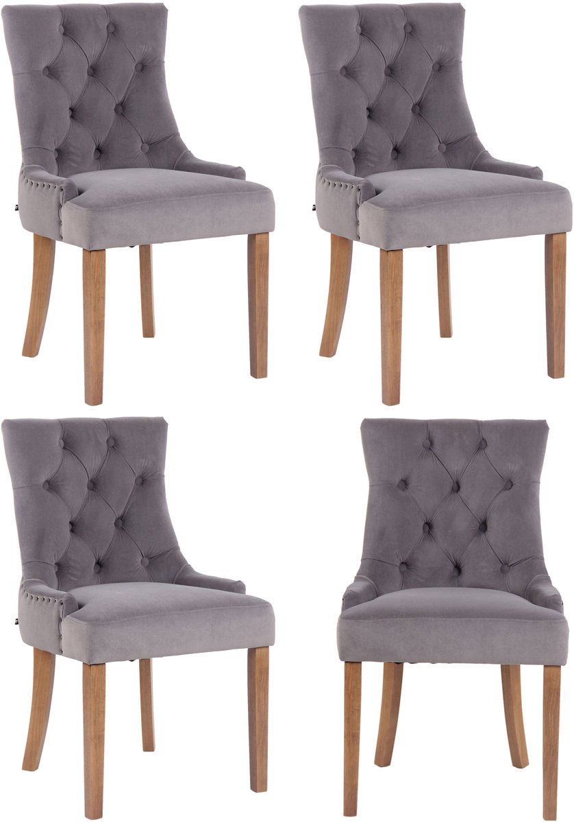 Eetkamerstoelen - Set van 4 - Fluweel - Grijs
