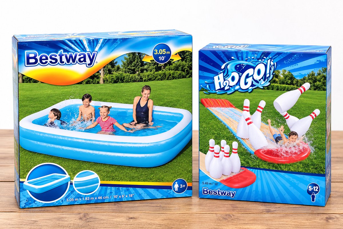 Zomer Speelset – Opblaasbaar Familiezwembad 305 cm + H2OGO! Bowling Waterslide – Buitenspeelgoed