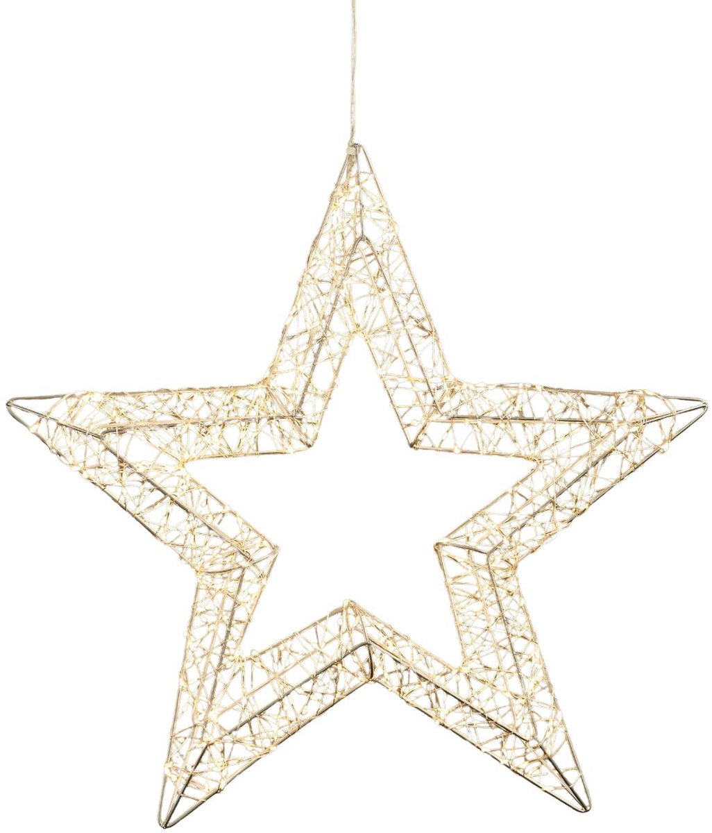 Luca Lighting Hangende Ster Kerstverlichting Zilver Warm Wit 900 LED - Kerstversiering met Timer en Adapter - IJzerdraad Sterlicht voor Raam of Muur - Ø54 x B6 cm
