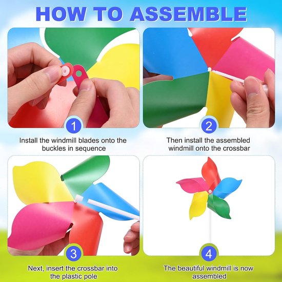 Set van 10 Vijfbladige Regenboog Windmolens van 9,4 Inch - Kleurrijke Tuindecoraties voor Buiten, Feestjes en Speelgoed Windspinner — afbeelding 3