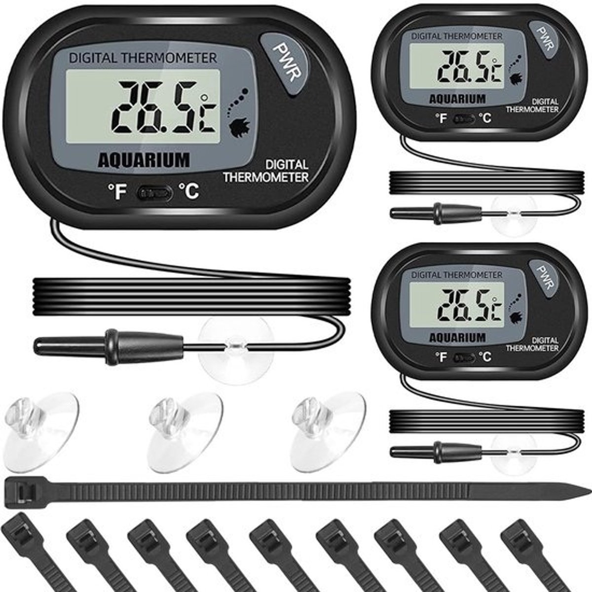 3 digitale waterthermometers met LCD - waterdichte sensor voor aquarium