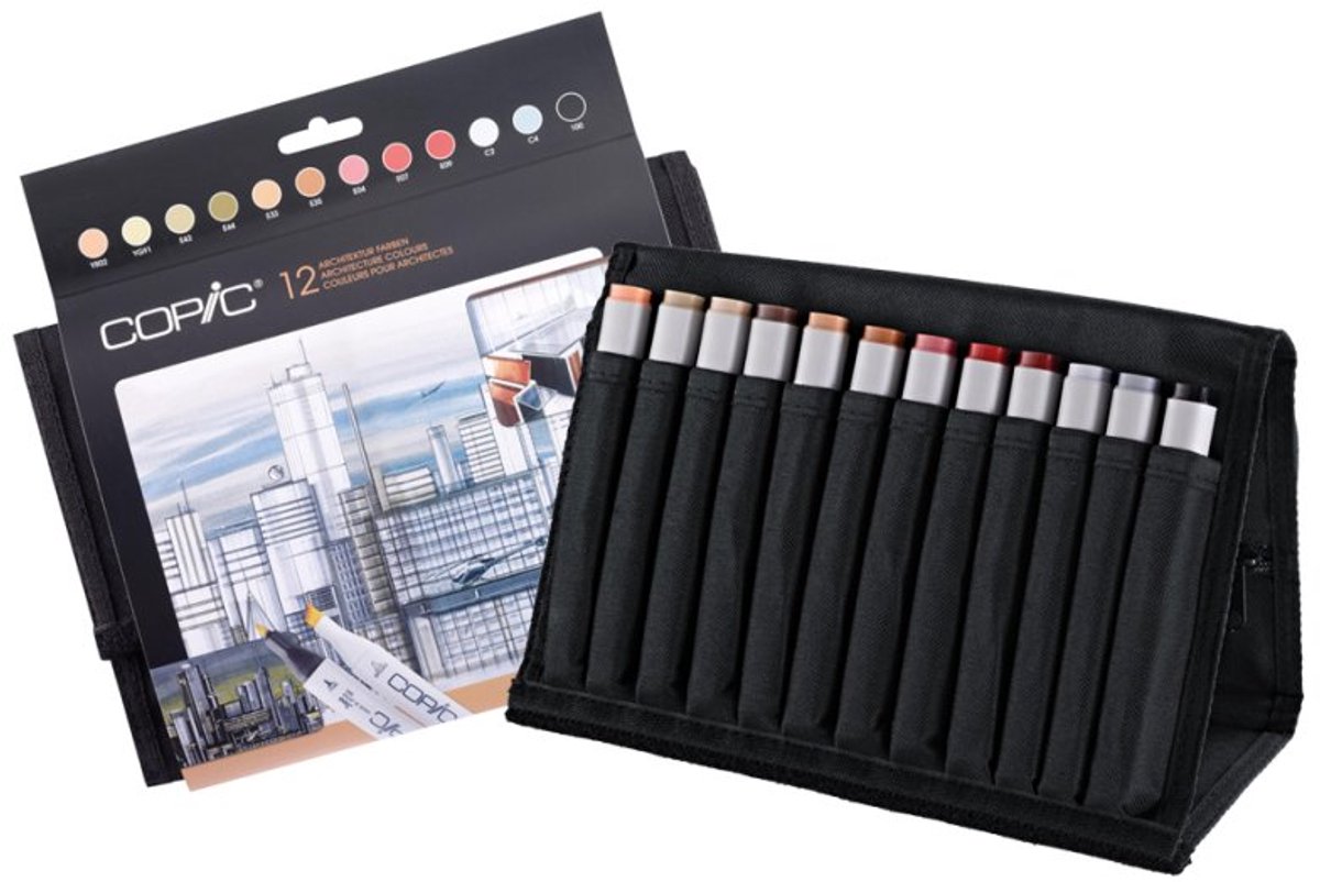 Copic Classic set Architectuur 12 kleuren + etui - Markers Voor Tekenen En Ontwerpen – Professionele Stiften Alcoholbasis – Twinmarkers Set - Kerst - Kerstaanbieding - Kerst 2023