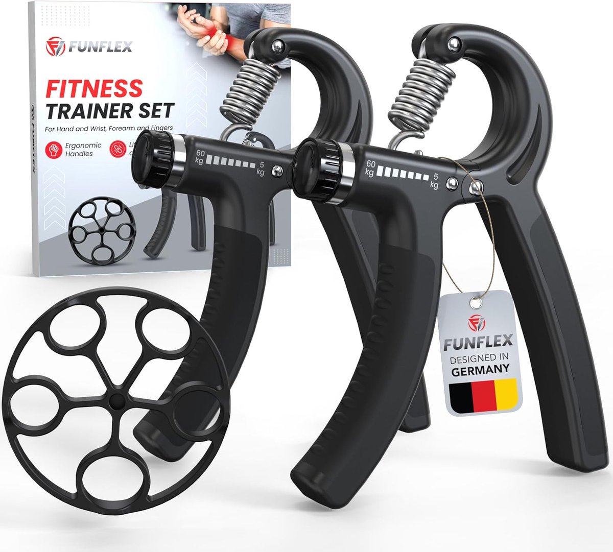 SnelShoppen - Hand Finger Trainer Set - Verstelbare Grip Versterker - Forearm Trainer - 3-delig - Grip Ring - Ergonomisch Ontwerp - Fitness Handtraini